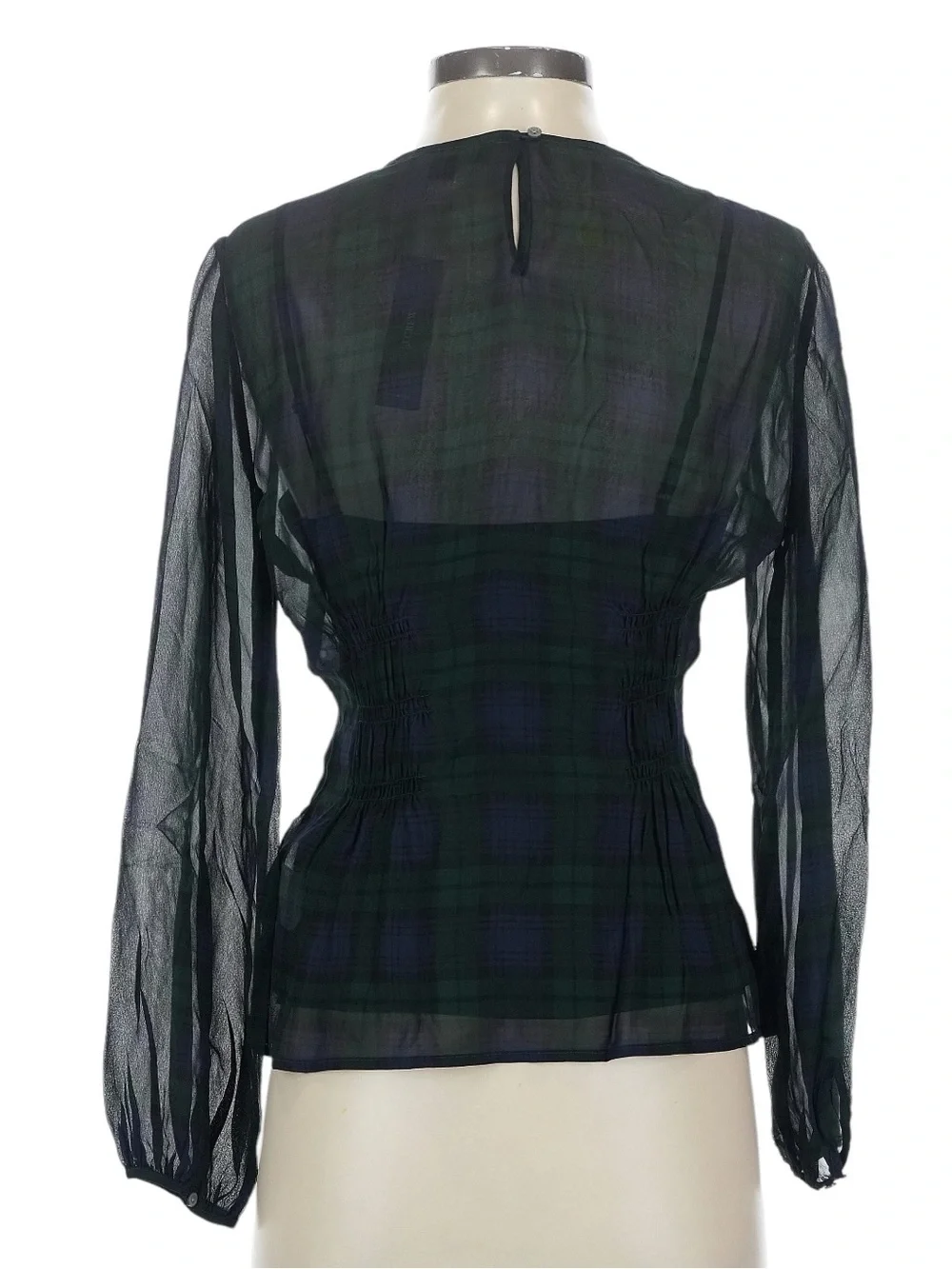 J. Crew Chiffon Shirred Waist Top in Black Watch Tartan 2 Holiday Christmas NWT